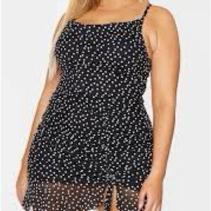 Plus Black Polka Dot Mesh Ruched Bodycon Dress Pretty Little Thing